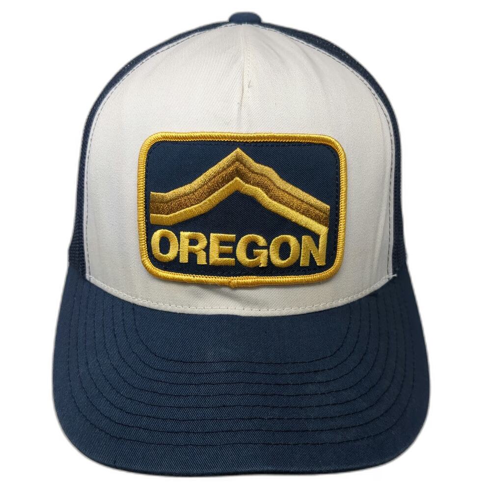 Grafletics Trucker Hat Blue One Size Oregon Mountain Patch Mesh Snapback Cap